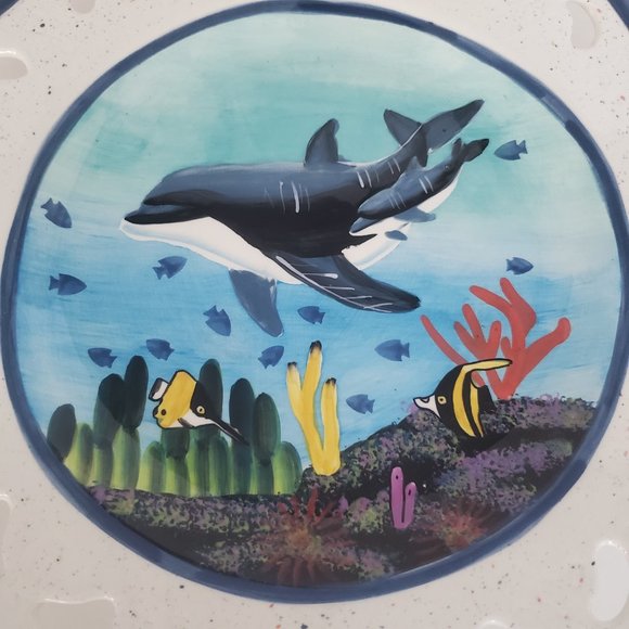 So Cute! UNDER THE SEA Fish Dish Hand Painted Reticulated Nautical Marine Design - Picture 2 of 7